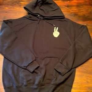 Black Unisex Hoodie size Adult Large with skeleton peace sign